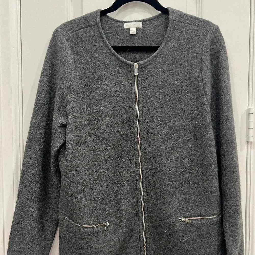 Charter Club Charcoal Worsted Wool Blazer Size Large